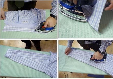 Перед тем как начать гладить рубашку, обратите внимание на этикетку, чтоб разораться, что за ткань. Если рубашка синтетическая, то утюг нужно разогреть не более чем на 110 градусов, а если пошита из хлопка или льна, то можете разогреть утюг до 200 градусов.